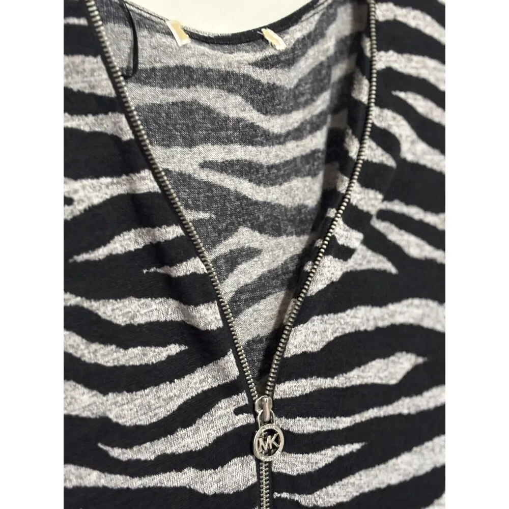 Michael‎ Kors Zebra Print Quarter Zip Dress Womens Medium Stretch Bodycon Mini